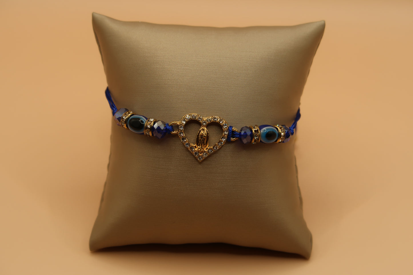 Heart Virgin De Guadalupe Dark Blue With Evil Eye Bracelet