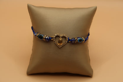 Heart Virgin De Guadalupe Dark Blue With Evil Eye Bracelet