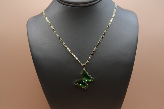 Green diamond butterfly necklace