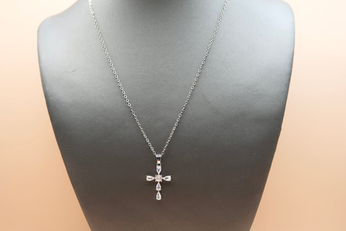 Rain drop Crystal diamond Cross Necklace