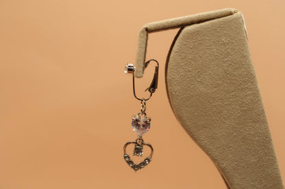 Dangling crystal heart clip on belly piercing