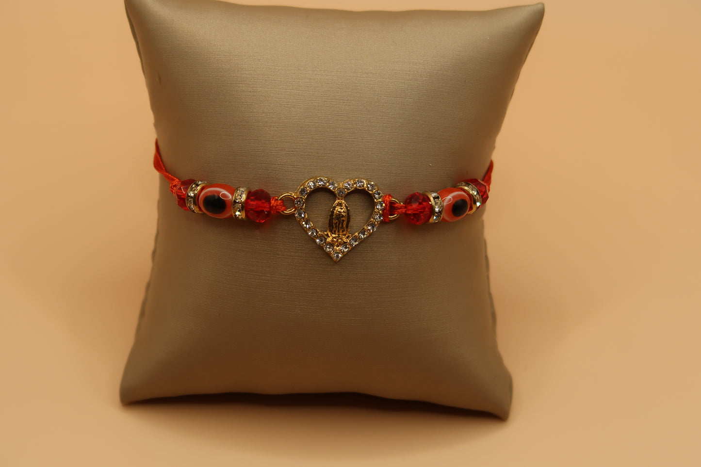 Heart Virgin De Guadalupe Red with Evil Eye Bracelet