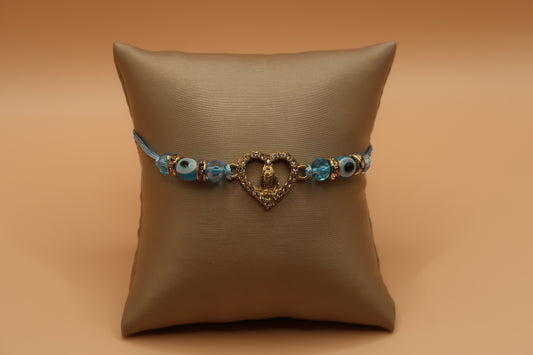 Heart Virgin De Guadalupe Light Blue with Evil Eye Bracelet