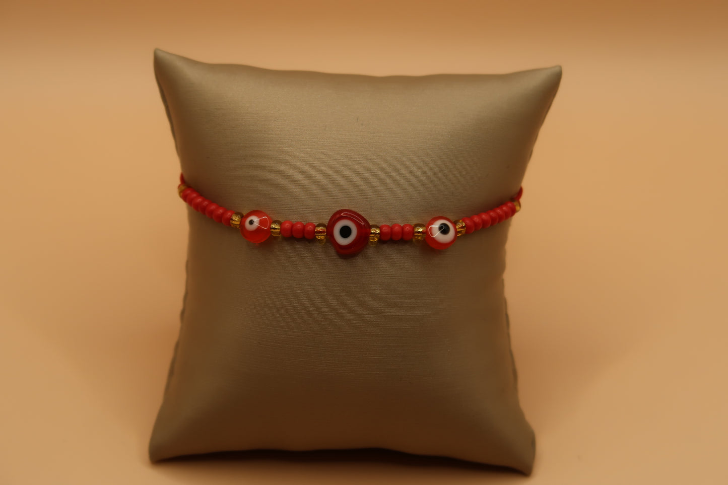 3 Red Evil Eye Beaded with Gold Bracelet