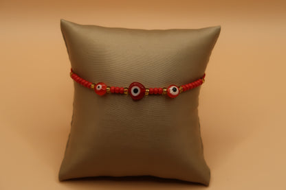 3 Red Evil Eye Beaded with Gold Bracelet