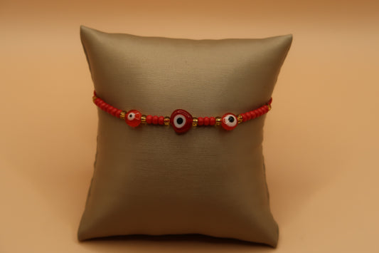 3 Red Evil Eye Beaded with Gold Bracelet