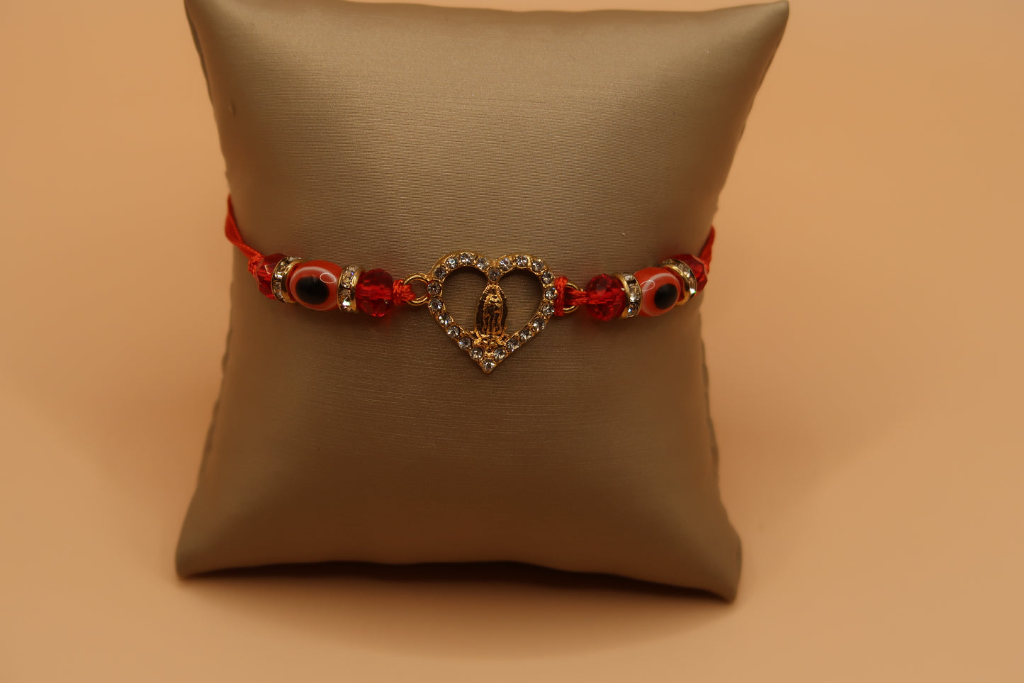 Heart Virgin De Guadalupe Red with Evil Eye Bracelet