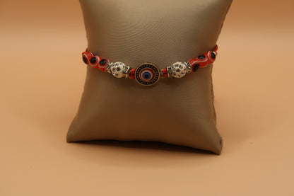 7 Red & White Sparkle Bead Evil Eye Bracelet