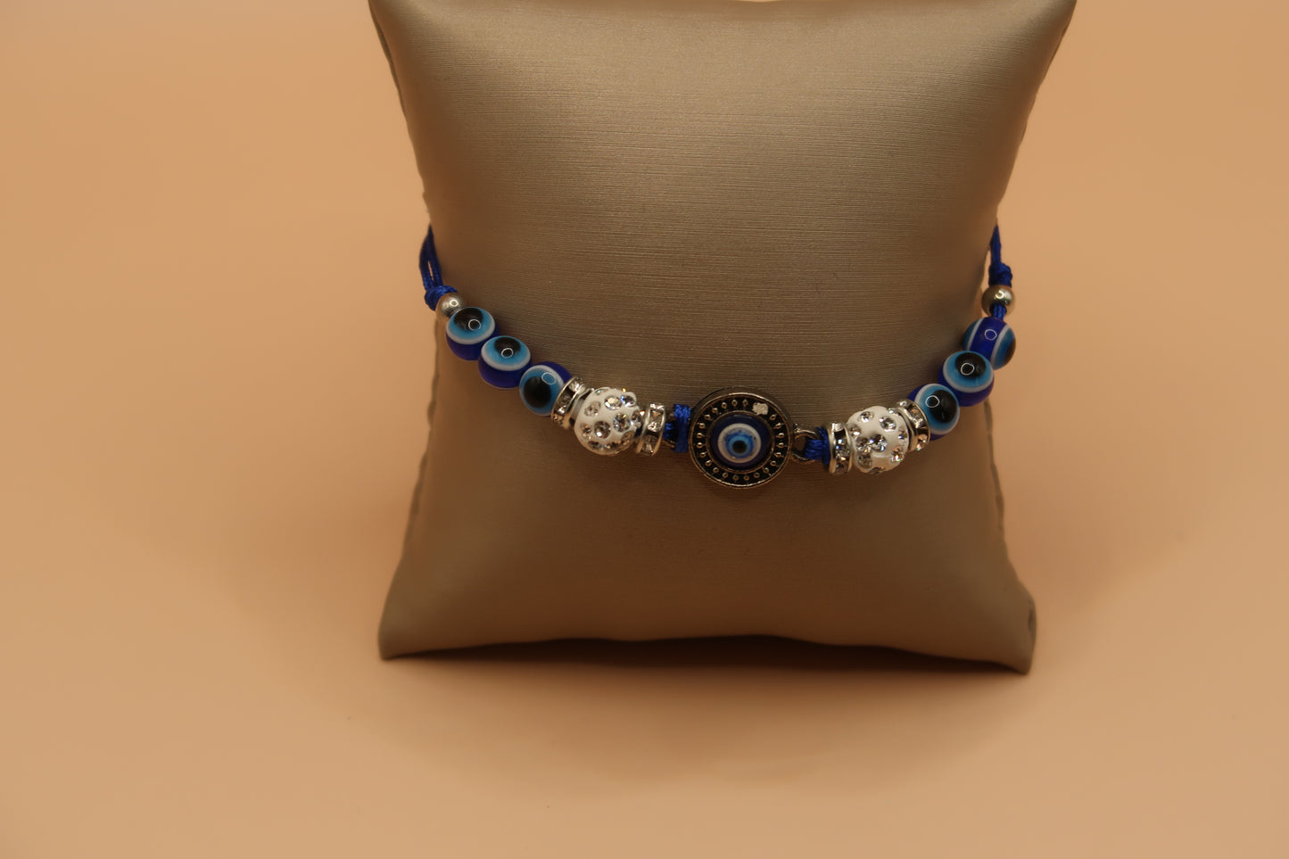 7 Blue & White Sparkle Bead Evil Eye Bracelet