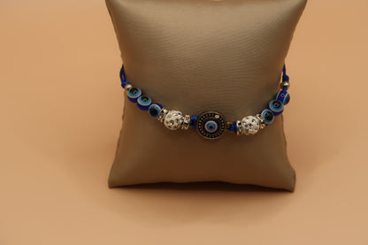 7 Blue & White Sparkle Bead Evil Eye Bracelet