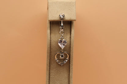 Dangling crystal heart clip on belly piercing