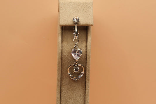 Dangling crystal heart clip on belly piercing