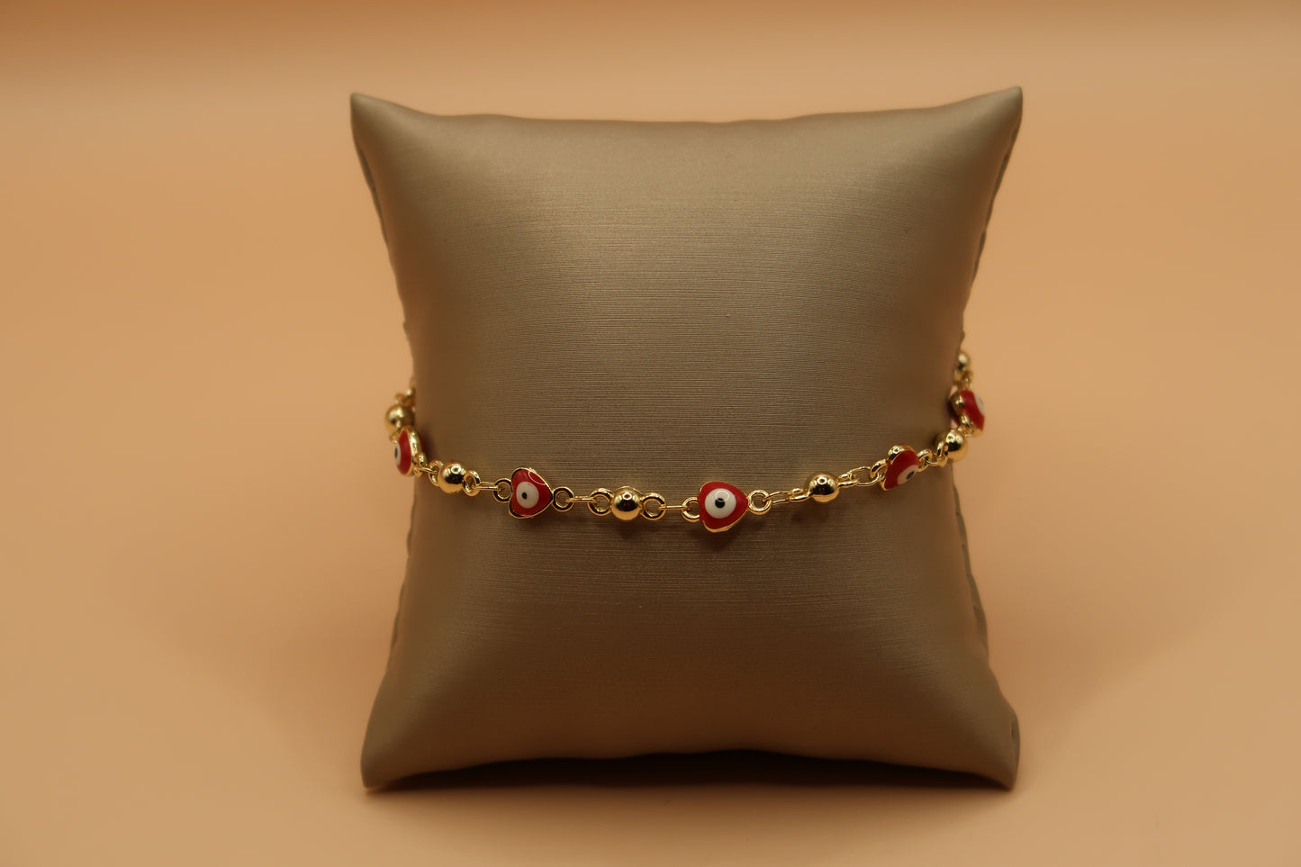8 Red Hearts Gold evil eye bracelet