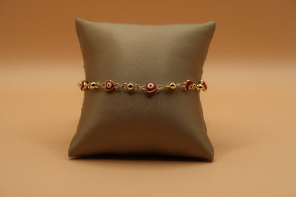 8 Red Hearts Gold evil eye bracelet