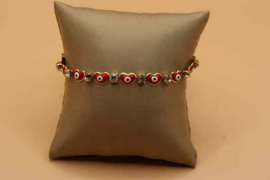 Red heart Righnstone Evil Eye Bracelet