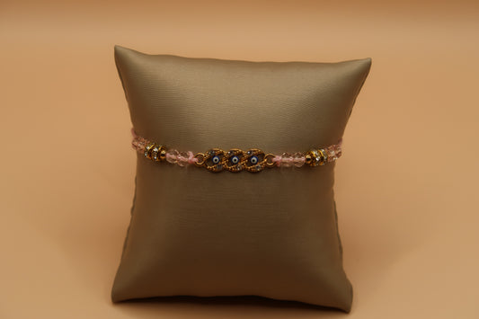 Small Round Evil Eye Diamond Bracelet Light Pink & Gold