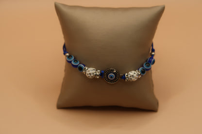 7 Blue & White Sparkle Bead Evil Eye Bracelet