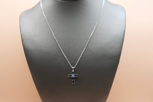 Blue diamonds cross necklace