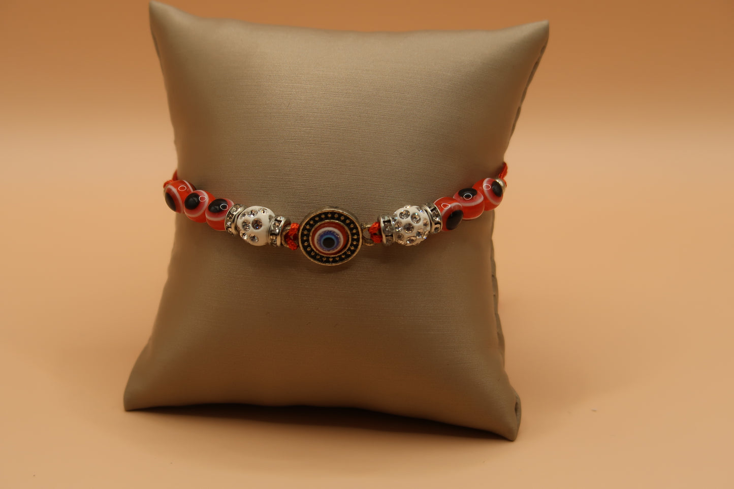 7 Red & White Sparkle Bead Evil Eye Bracelet