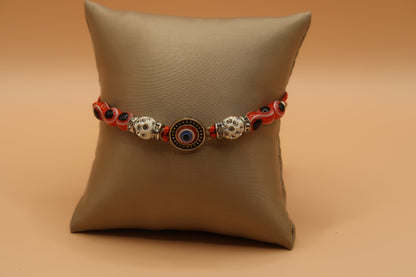 7 Red & White Sparkle Bead Evil Eye Bracelet