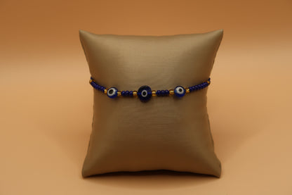 3 Blue Evil Eye Beaded with Gold Bracelet