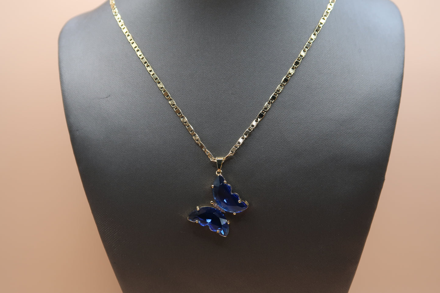 Blue butterfly necklace