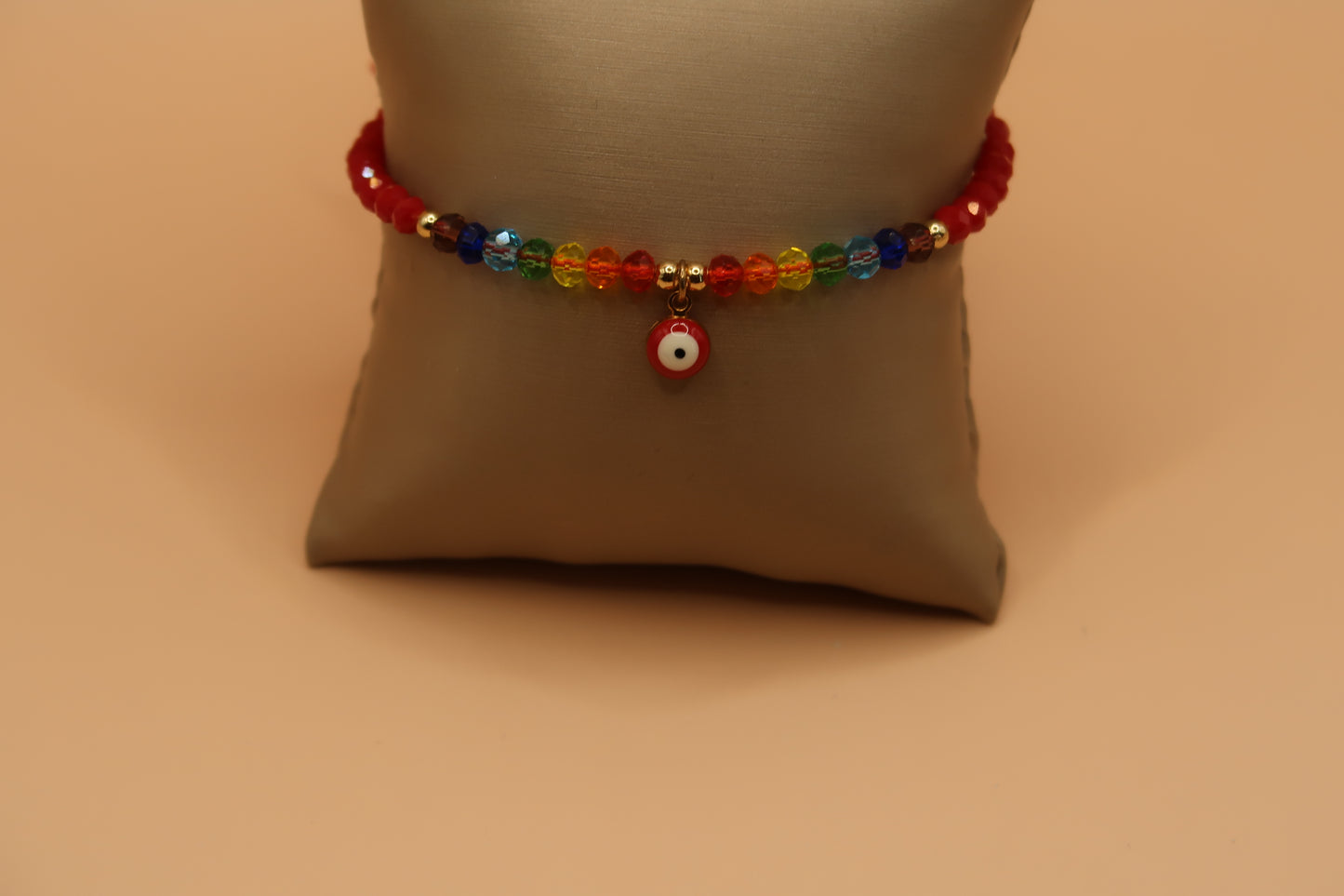 Red evil eye Rainbow Sparkle bracelet