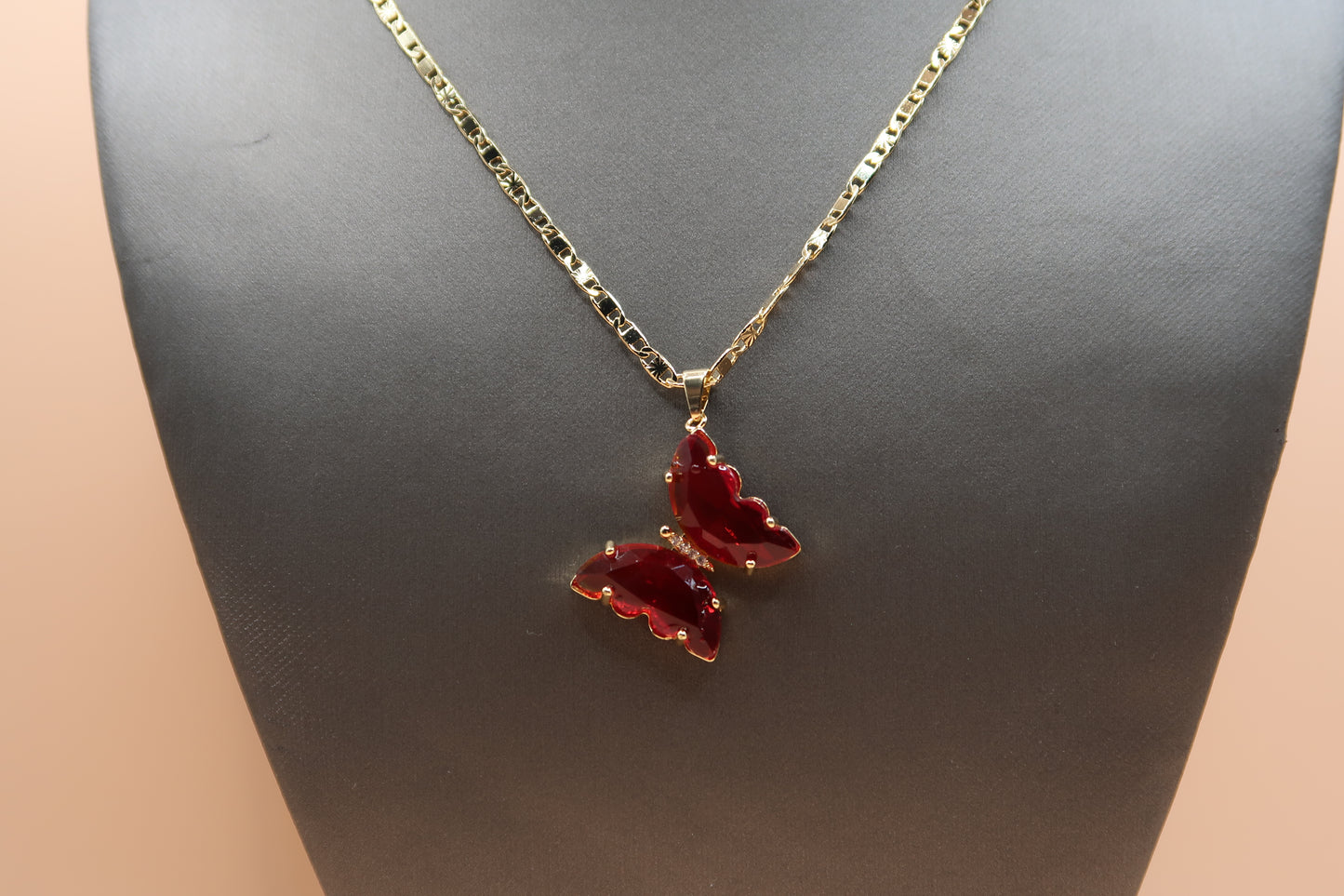 Red diamond Butterfly Necklace