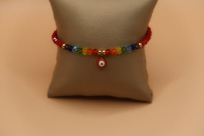 Red evil eye Rainbow Sparkle bracelet