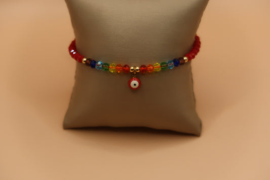 Red evil eye Rainbow Sparkle bracelet