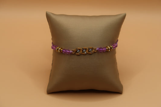 Small Round Evil Eye Diamond Bracelet Purple & Gold