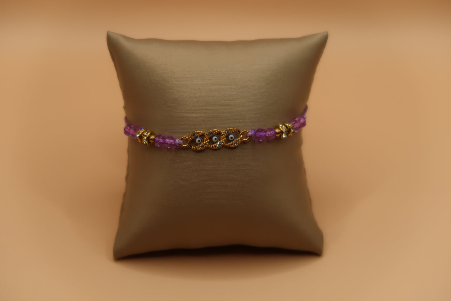 Small Round Evil Eye Diamond Bracelet Purple & Gold