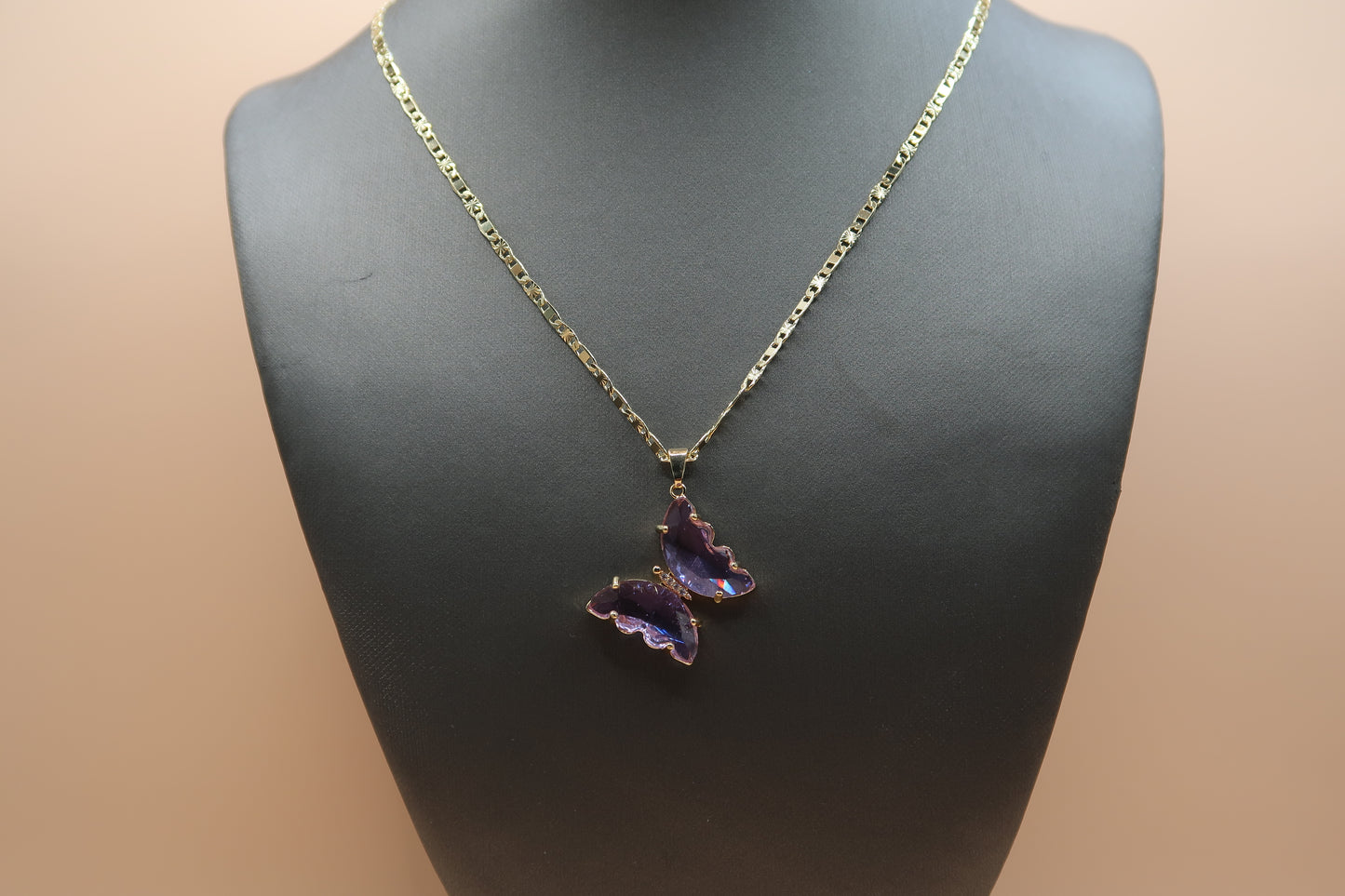 Light purple diamond butterfly necklace