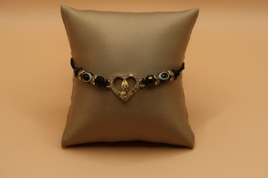 Heart Virgin De Guadalupe Black with Evil Eye Bracelet