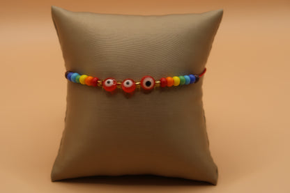 3 Red Rainbow Color Evil Eye Bracelet