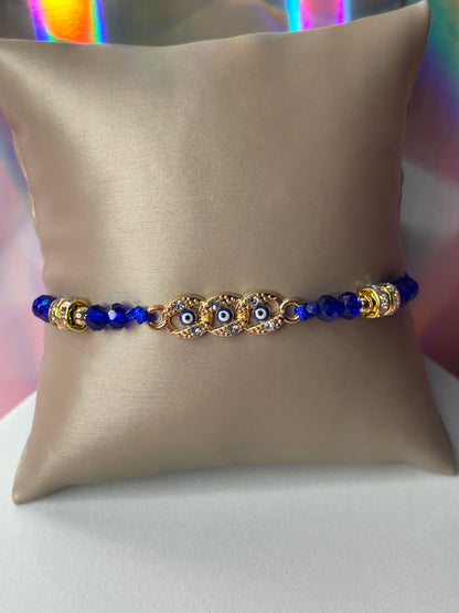 Small Round Evil Eye Diamond Bracelet Dark Blue & Gold