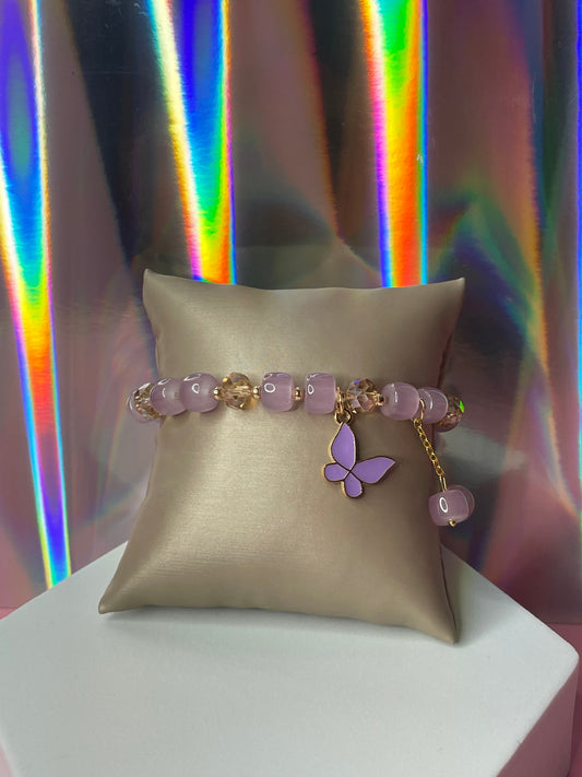 Light Purple Light Brown Butterfly Beaded Bracelet