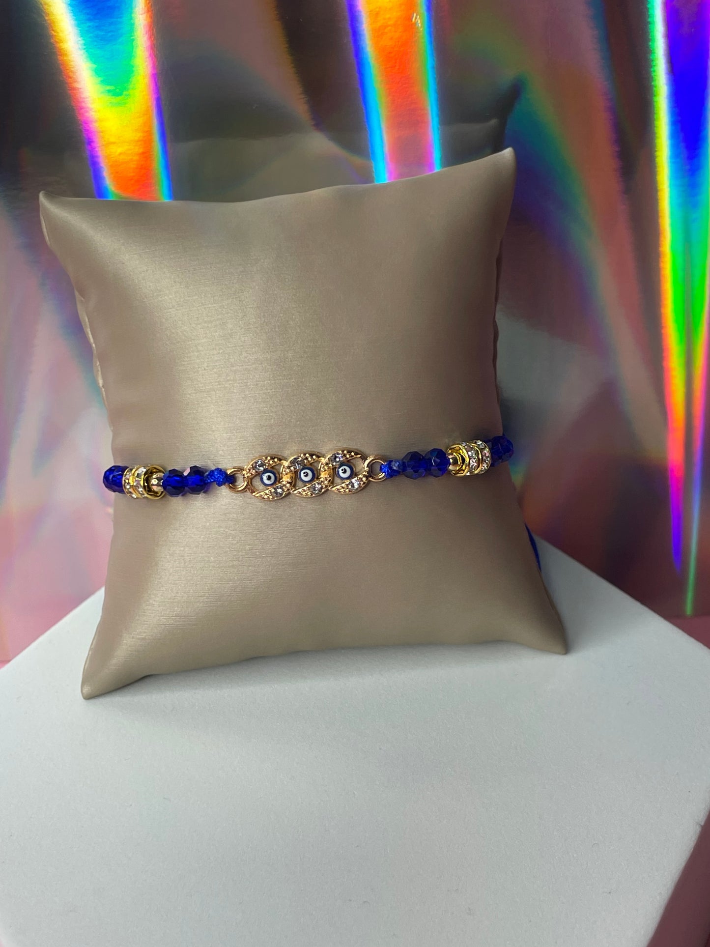 Small Round Evil Eye Diamond Bracelet Dark Blue & Gold